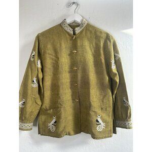 Hand-Woven Mayan Modern Jacket Artisan Embroidered Mustard Yellow Tunic Boho Art
